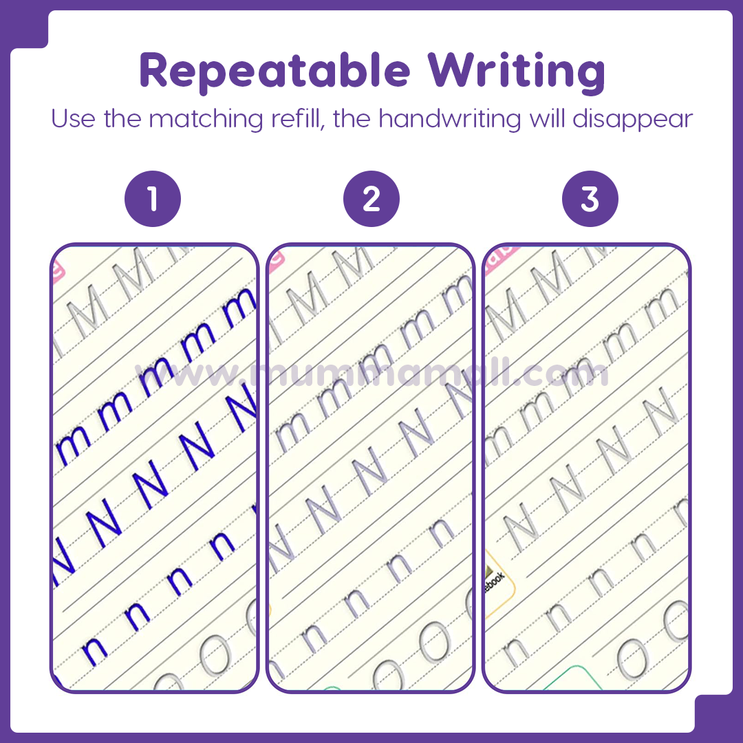 ✨Magic Practice Copybook📚, Buy 1 Set Get 1 Set Free🤩 (8 Book + 2 Pen+ 20 Refill +2 Grip)✍