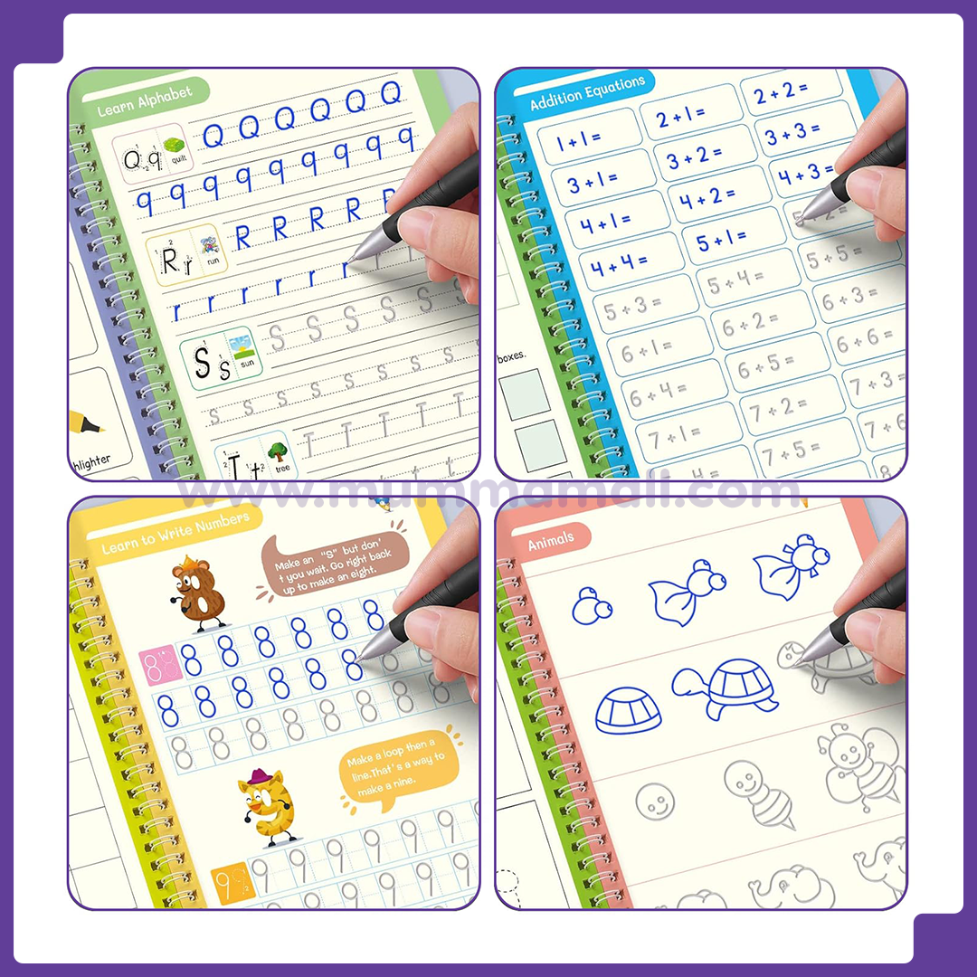 ✨Magic Practice Copybook📚, Buy 1 Set Get 1 Set Free🤩 (8 Book + 2 Pen+ 20 Refill +2 Grip)✍